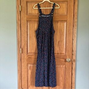 Navy Blue with Red & Orange Small Floral Print Jumper/Overalls XXL
